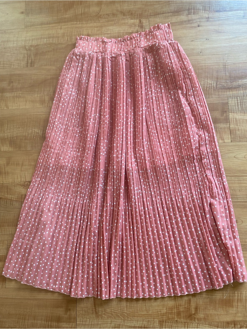 Pleated Polka Dot Midi Skirt - Dusty Rose